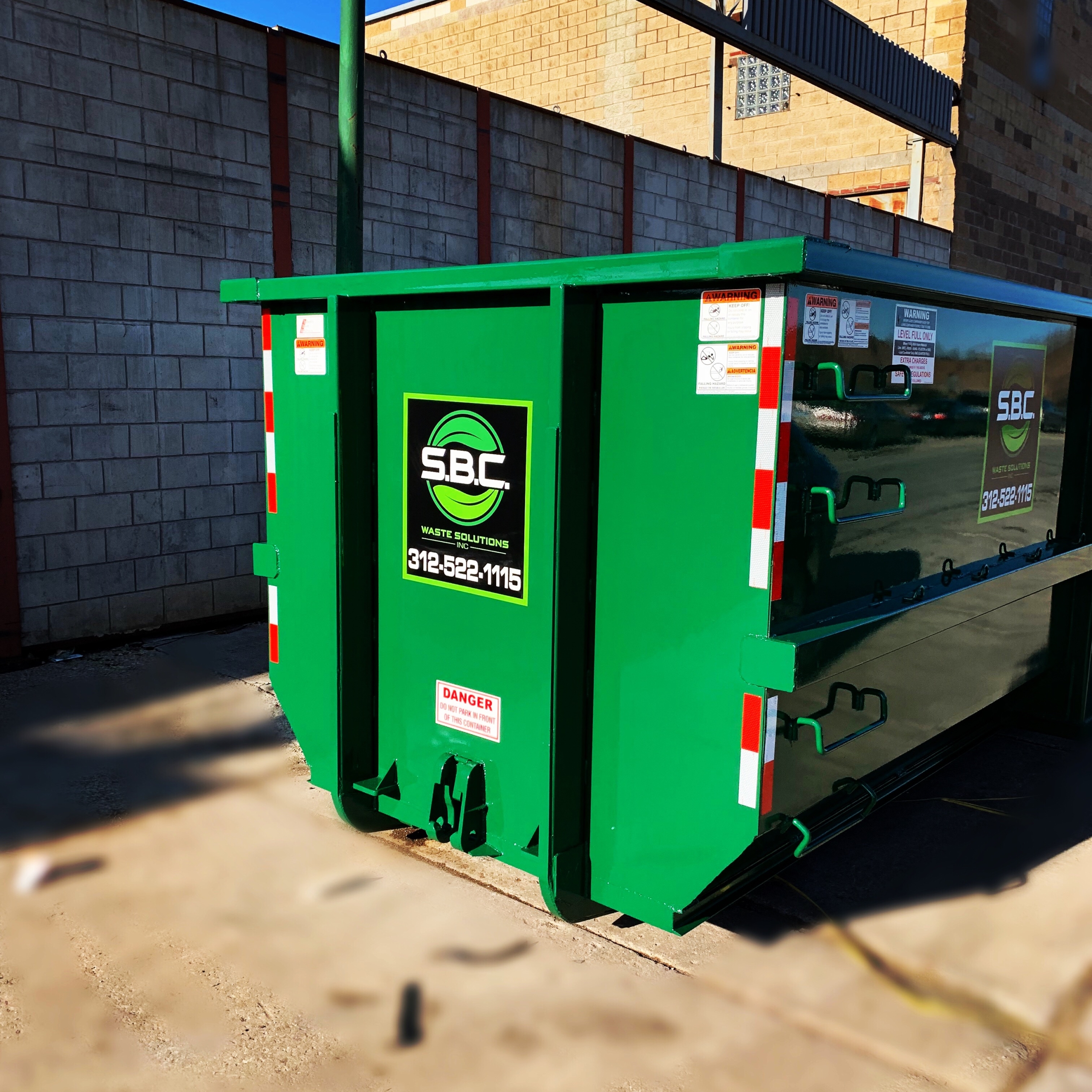 Image of a 10 yard commercial dumpster offered by SBC Waste Solutions.
