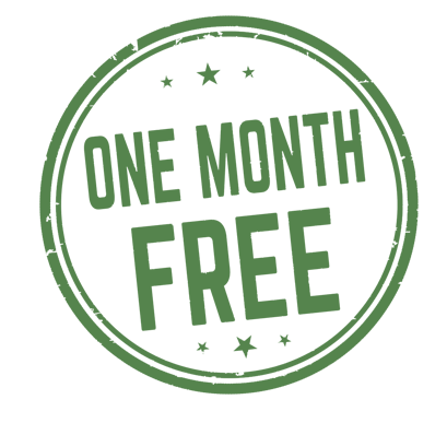 Image of a badge that says One Month Free which is regards to first month off waste services.