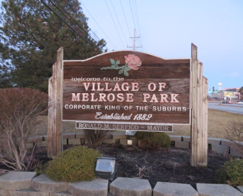 An image of the welcome to Melrose Park sign